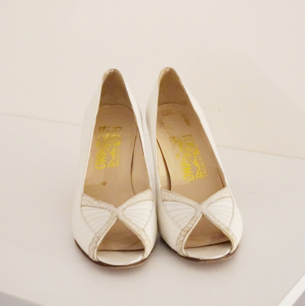 Salvatore Ferragamo VTG Snakeskin Peep-Toe Pumps